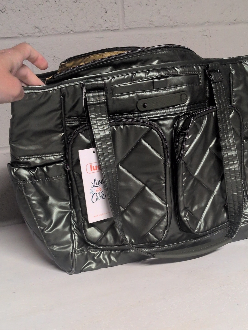 Lug Trotter Tote Bag Metallic Olive, NWT - Picture 7 of 11